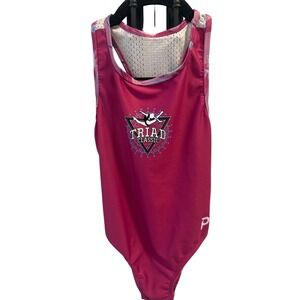 Plum Practicewear Girls‎ Child Large Triad Classic Floral Mesh Back Leotard Pink